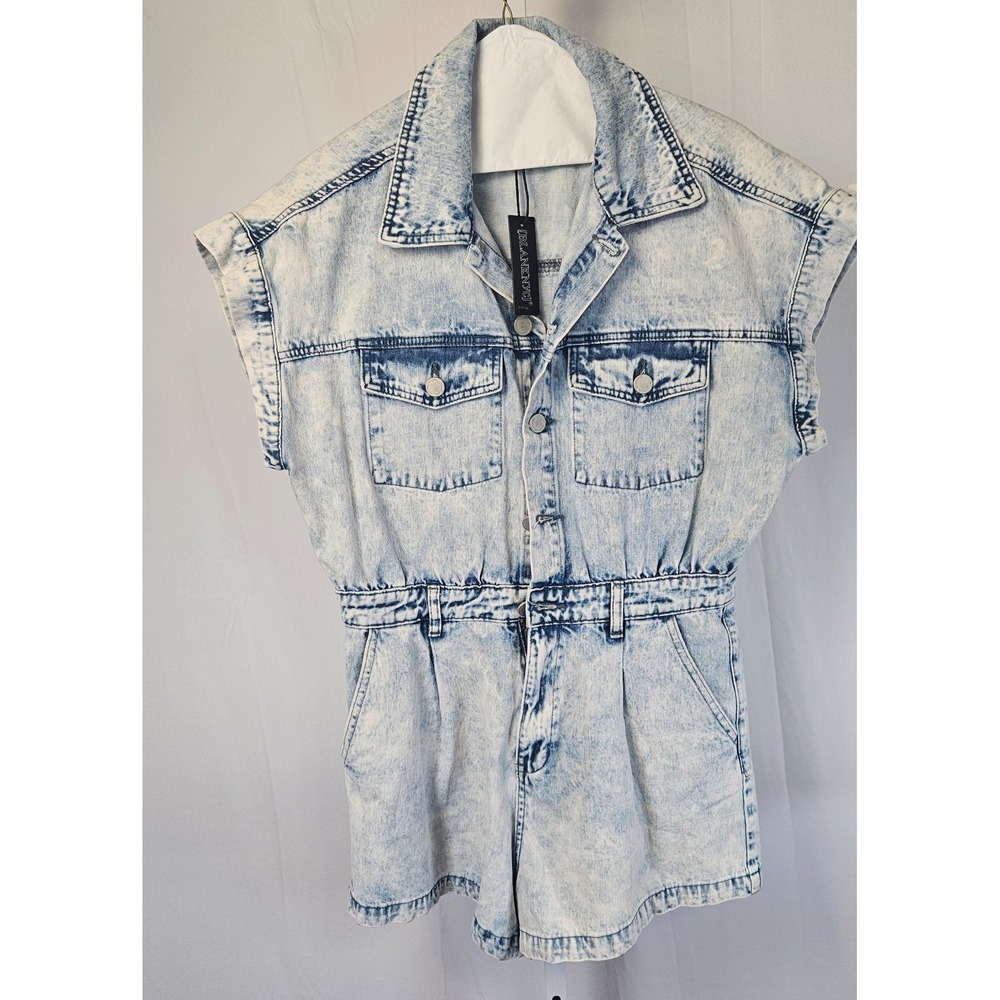 BLANKNYC Denim Romper M Acid Wash Utility Belted Button Front Y2K NWT